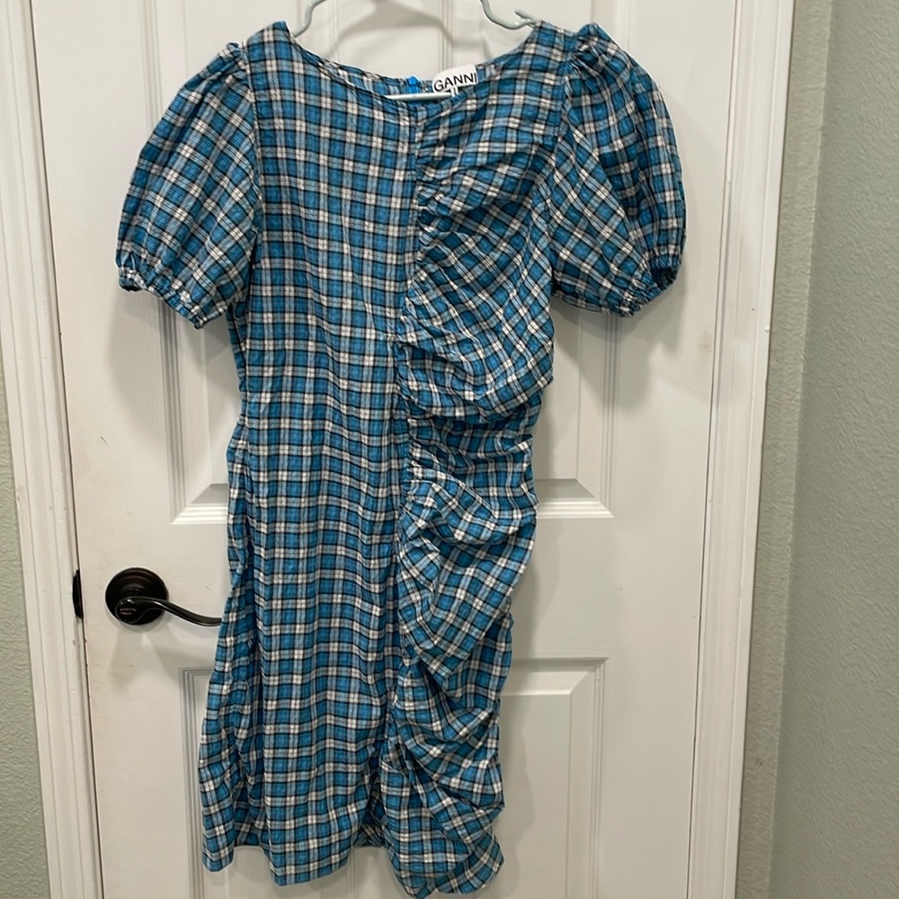 Blue plaid ganni dress